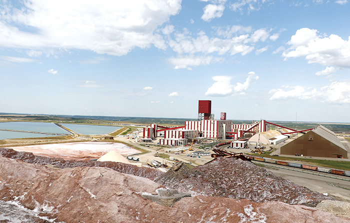 The view of the entire mine site from the top of the salt pile—which is 60 meters high—at the Nutrien Rocanville Potash mine site.<br />
